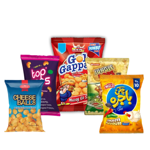 Assorted items including cheese ball ,Gol gappa ,top pops ,Jungle pops, chicken flavour available at StarlightMart