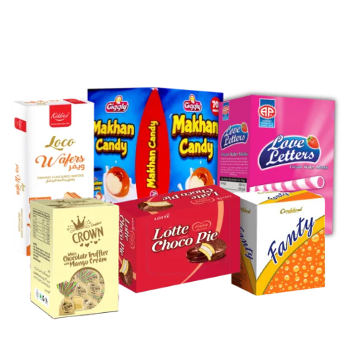 Assorted items including love letters , lotte choco pie ,Fanty, giggly Makhan Candy ,Loco Wafers available at StarlightMart