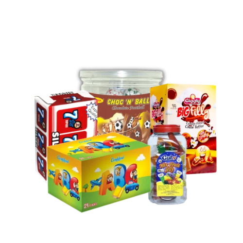 Assorted items including Choc N' Ball, A BC Jelly, giggly big filly and Twisto available at StarlightMart