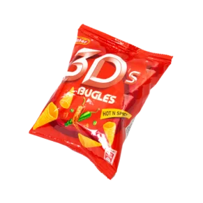 3D Bugles Hot & Spicy Chips - Crunchy snacks available at StarlightMart.